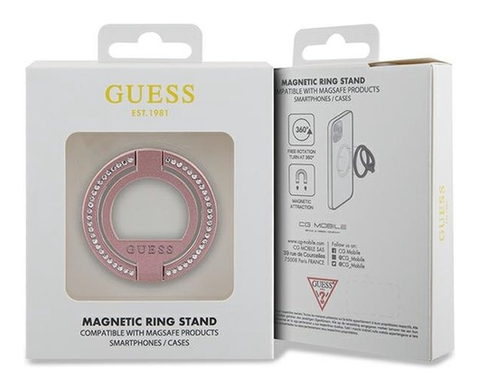 Guess Magnetic Ring Stand Houder - MagSafe Standaard Rhinestones Roze afbeelding 4