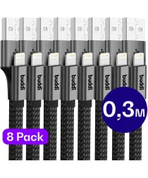Set van 8 stuks 30cm Buddi Flex USB-A naar Lightning kabel afbeelding