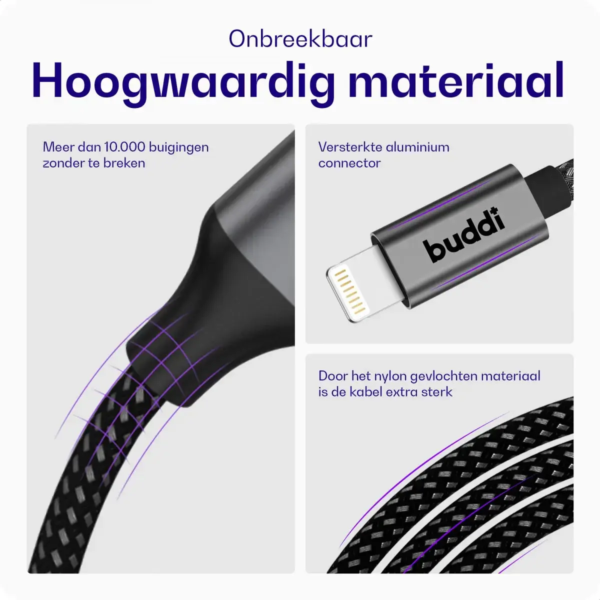 Set van 8 stuks 30cm Buddi Flex USB-A naar Lightning kabel afbeelding 5