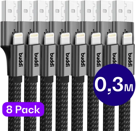 Set van 8 stuks 30cm Buddi Flex USB-A naar Lightning kabel afbeelding 1