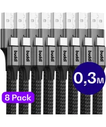 Set van 8 stuks 30cm Buddi Flex USB-A naar USB-C kabel afbeelding