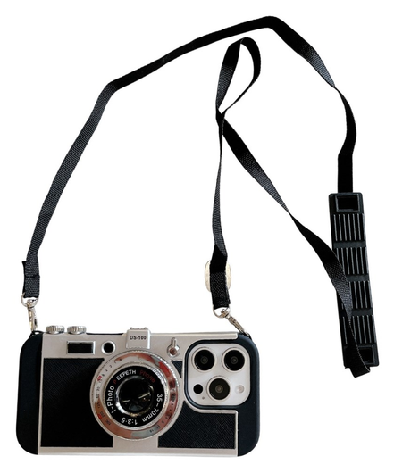 iPhone 14 Pro Hoesje Vintage Retro Camera Back Cover met Koord Zwart afbeelding 11
