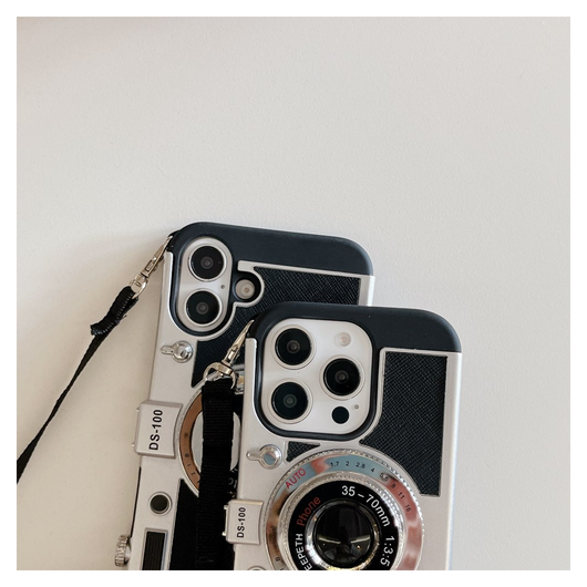 iPhone 14 Pro Hoesje Vintage Retro Camera Back Cover met Koord Zwart afbeelding 9