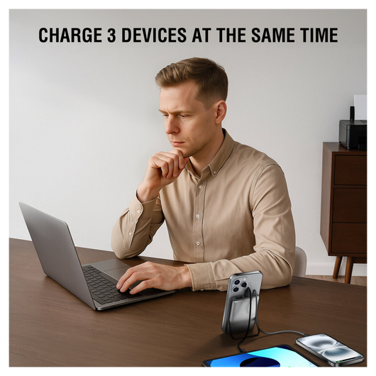 4smarts 10.000 mAh MagSafe/Qi2 Powerbank met Ingebouwde USB-C Kabel 22.5W Zwart afbeelding 3