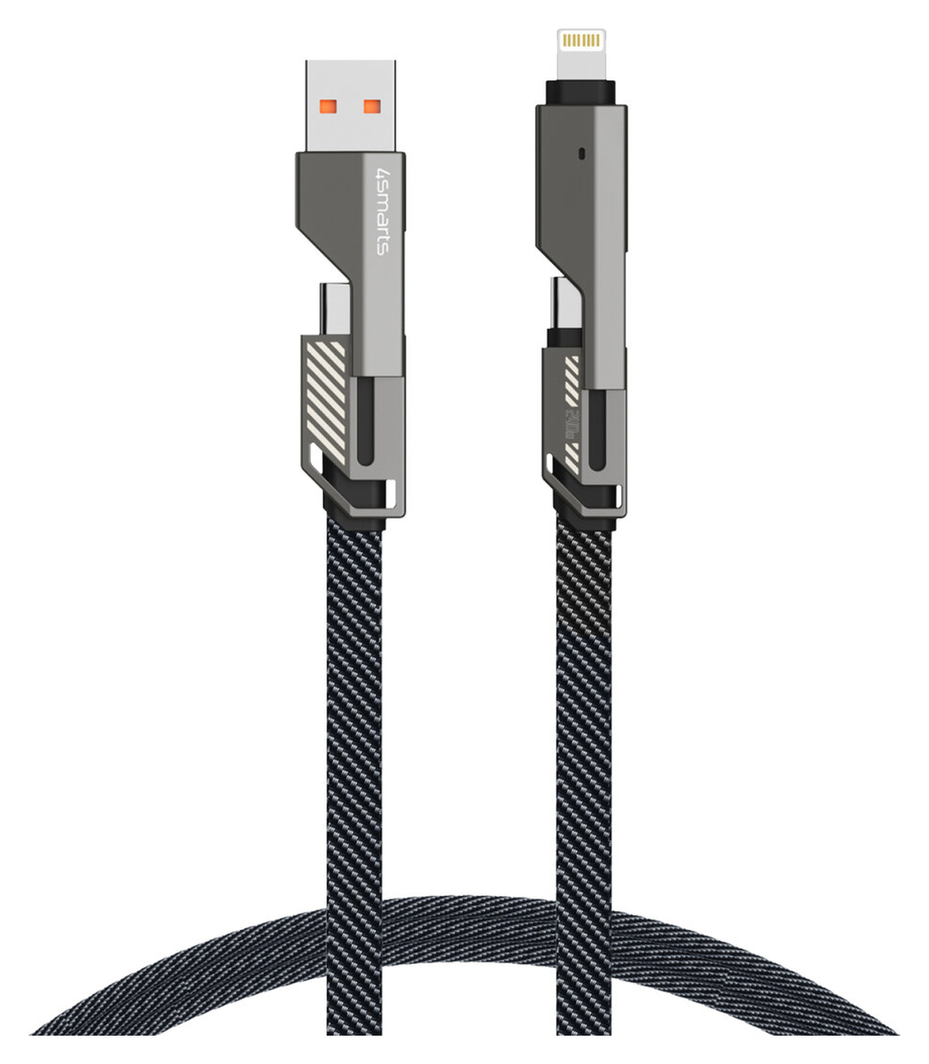 4smarts ComboCord Flat 240W USB-C/USB-A naar USB-C/Lightning Kabel 1.5M Grijs afbeelding 1