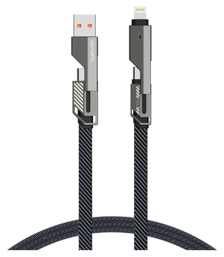 4smarts ComboCord Flat 240W USB-C/USB-A naar USB-C/Lightning Kabel 1.5M Grijs afbeelding 1