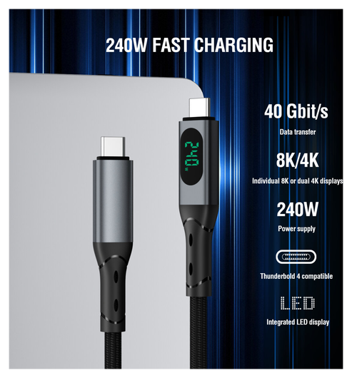 4smarts USB4 240W USB-C 8K@60Hz Video Monitor Kabel 40Gbps 1.5M Zwart afbeelding 3