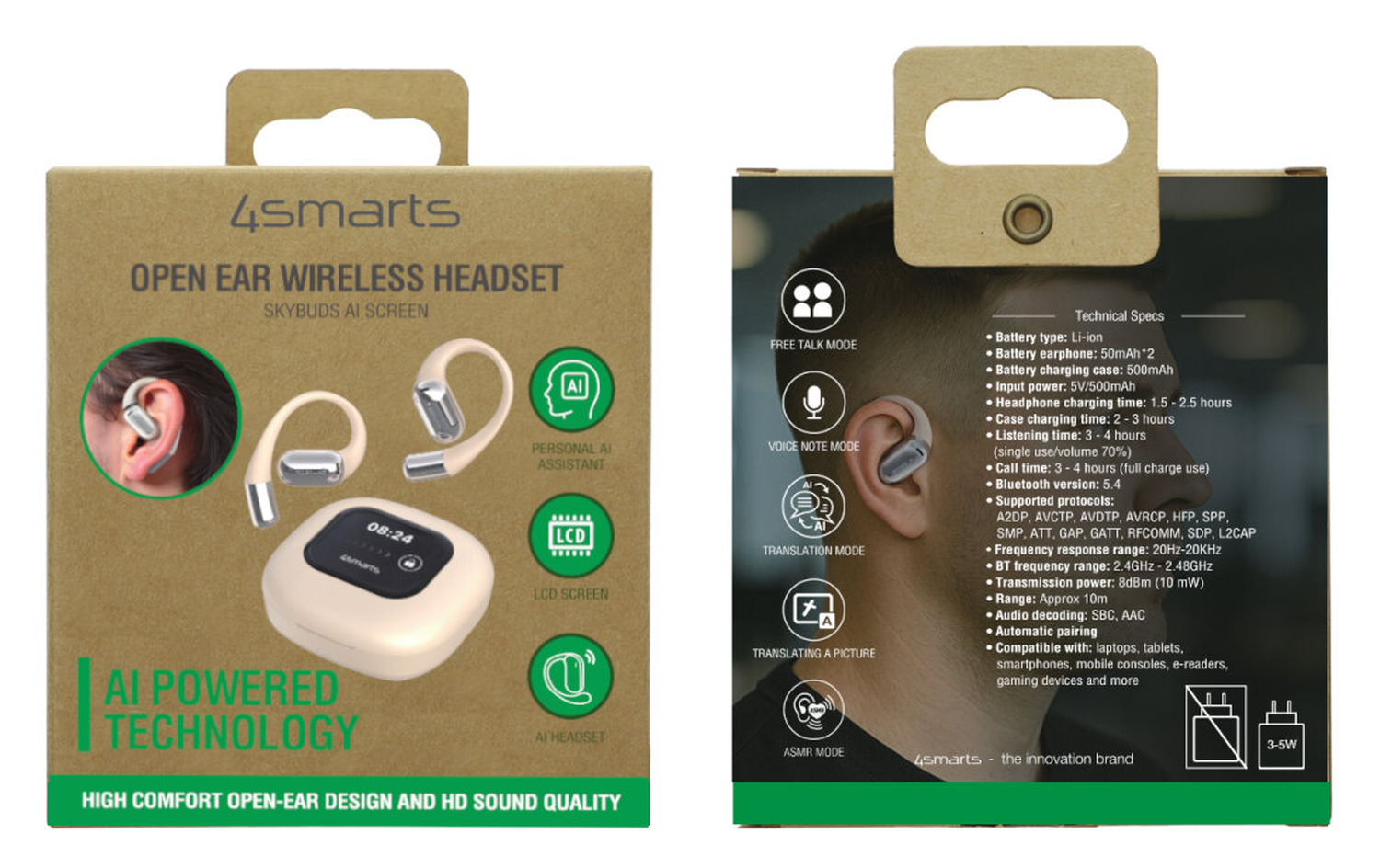 4smarts SkyBuds AI Screen Open-Ear Wireless Headset Bluetooth Oordopjes Beige afbeelding 15
