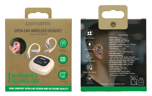 4smarts SkyBuds AI Screen Open-Ear Wireless Headset Bluetooth Oordopjes Beige afbeelding 15