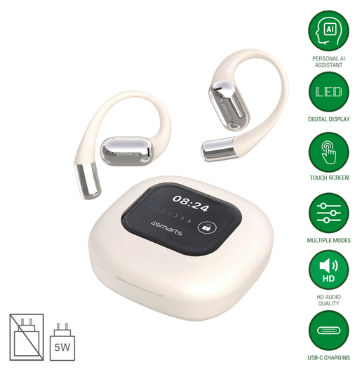 4smarts SkyBuds AI Screen Open-Ear Wireless Headset Bluetooth Oordopjes Beige afbeelding 2