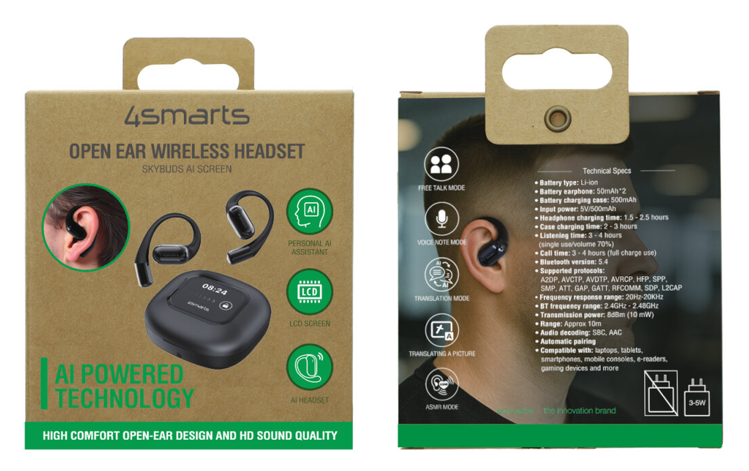 4smarts SkyBuds AI Screen Open-Ear Wireless Headset Bluetooth Oordopjes Zwart afbeelding 15