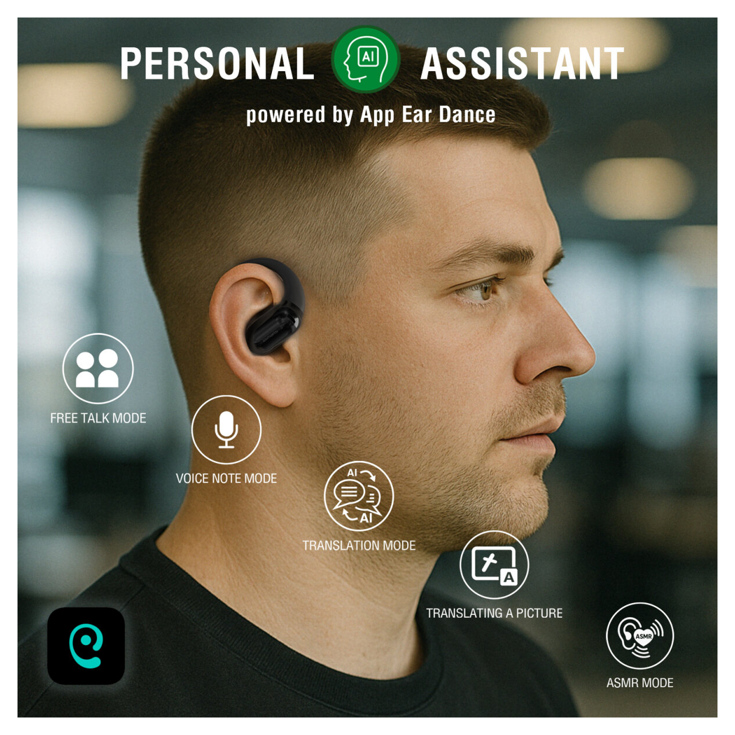 4smarts SkyBuds AI Screen Open-Ear Wireless Headset Bluetooth Oordopjes Zwart afbeelding 3
