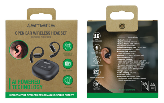 4smarts SkyBuds AI Screen Open-Ear Wireless Headset Bluetooth Oordopjes Zwart afbeelding 15