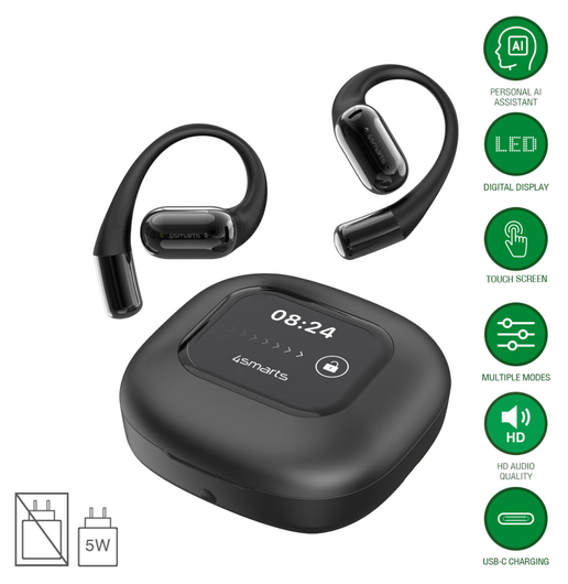 4smarts SkyBuds AI Screen Open-Ear Wireless Headset Bluetooth Oordopjes Zwart afbeelding 2