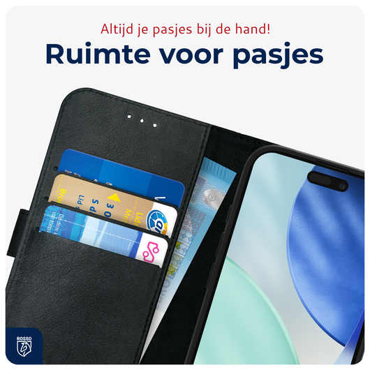 Rosso Deluxe Apple iPhone 17 Hoesje Echt Leer Book Case Zwart afbeelding 7