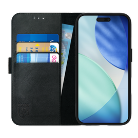 Rosso Deluxe Apple iPhone 17 Hoesje Echt Leer Book Case Zwart afbeelding