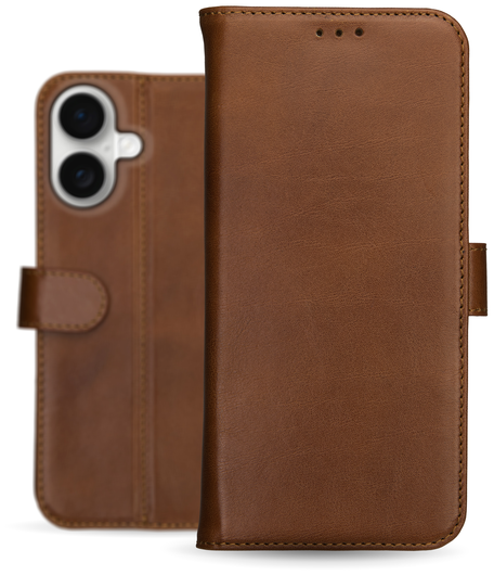 Rosso Deluxe Apple iPhone 17 Hoesje Echt Leer Book Case Bruin afbeelding 11