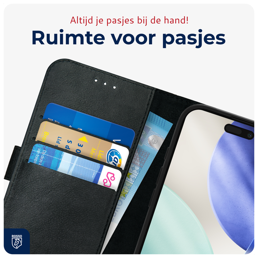 Rosso Deluxe Apple iPhone 17 Pro Hoesje Echt Leer Book Case Zwart afbeelding 5