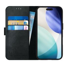Rosso Deluxe Apple iPhone 17 Pro Hoesje Echt Leer Book Case Zwart afbeelding