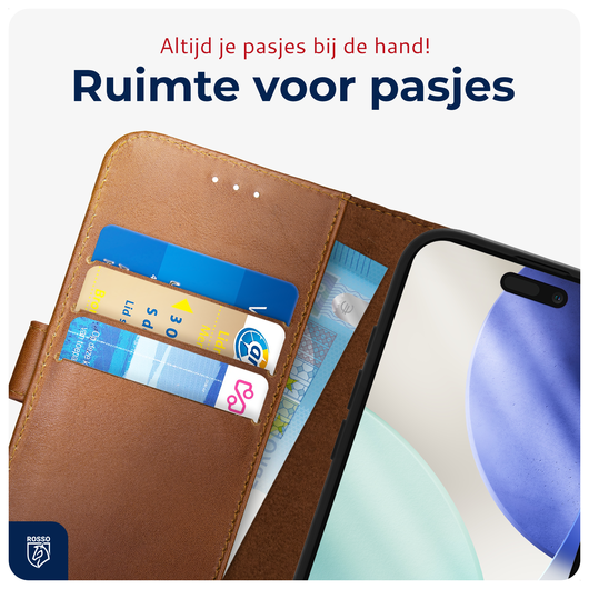 Rosso Deluxe Apple iPhone 17 Pro Hoesje Echt Leer Book Case Bruin afbeelding 5