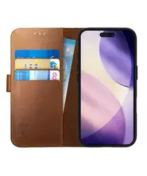 Rosso Deluxe Apple iPhone 17 Pro Max Hoesje Echt Leer Book Case Bruin afbeelding
