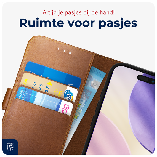 Rosso Deluxe Apple iPhone 17 Pro Max Hoesje Echt Leer Book Case Bruin afbeelding 5