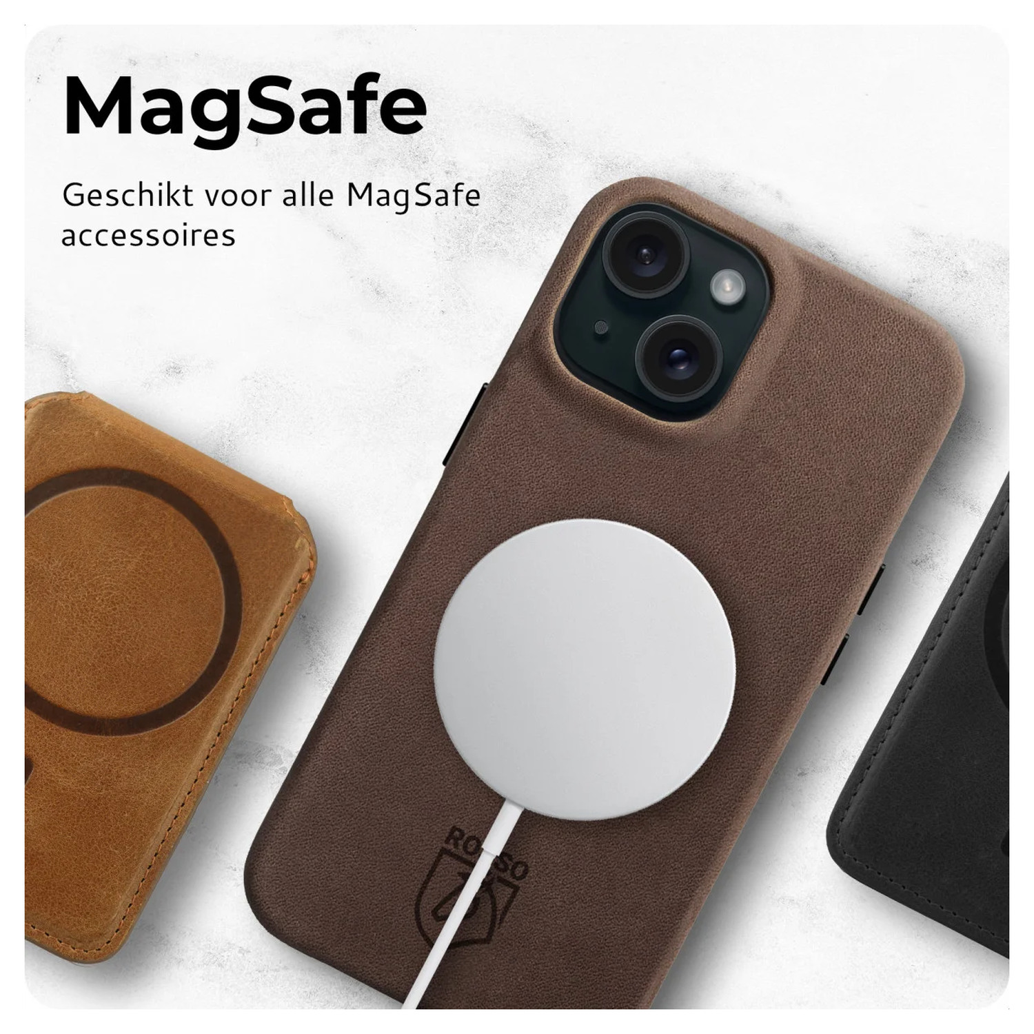 Rosso Elite iPhone Air Hoesje Leer Back Cover MagSafe Bruin afbeelding 3