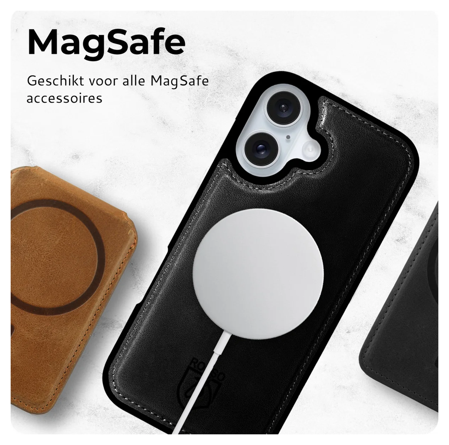Rosso Elite Apple iPhone 17 Hoesje met MagSafe Book Case Echt Leer Zwart afbeelding 2