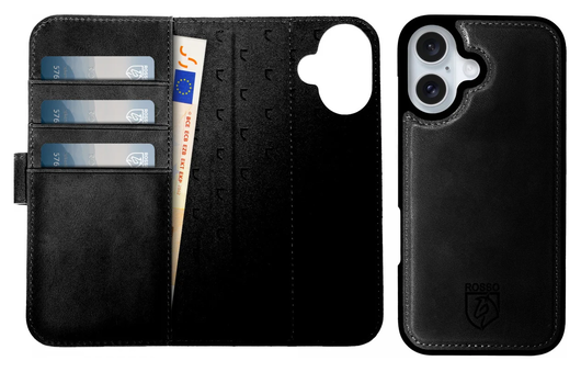 Rosso Elite Apple iPhone 17 Hoesje met MagSafe Book Case Echt Leer Zwart afbeelding 6
