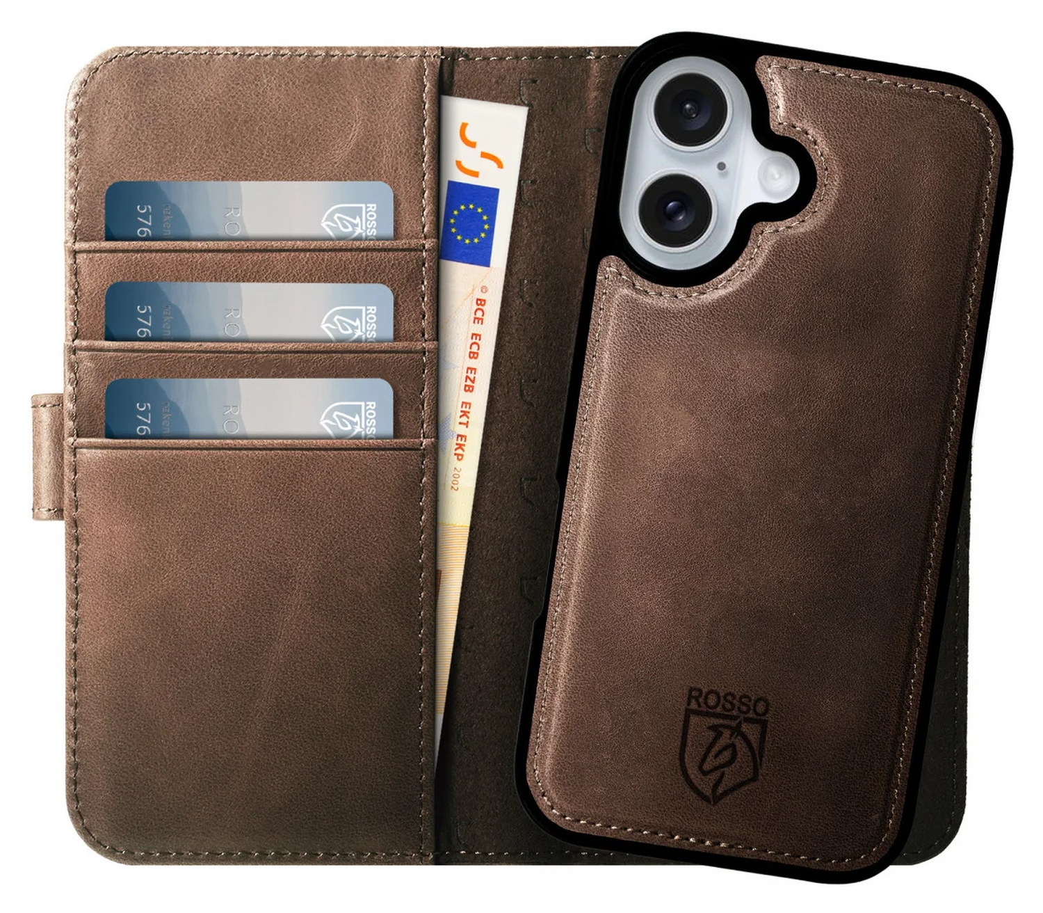 Rosso Elite Apple iPhone 17 Hoesje met MagSafe Book Case Echt Leer Bruin afbeelding 1