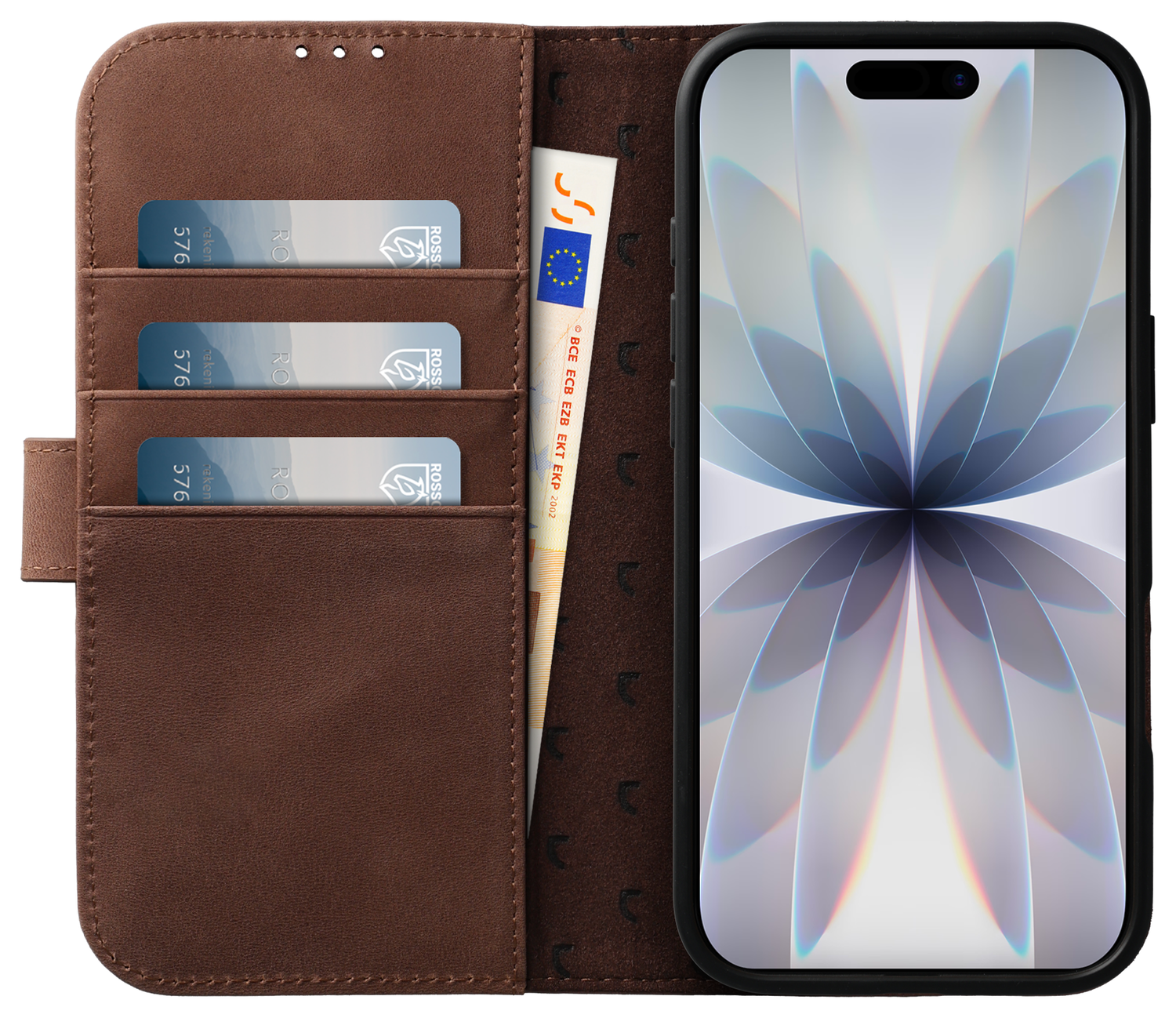 Rosso Elite Apple iPhone 17 Hoesje met MagSafe Book Case Echt Leer Bruin afbeelding 2