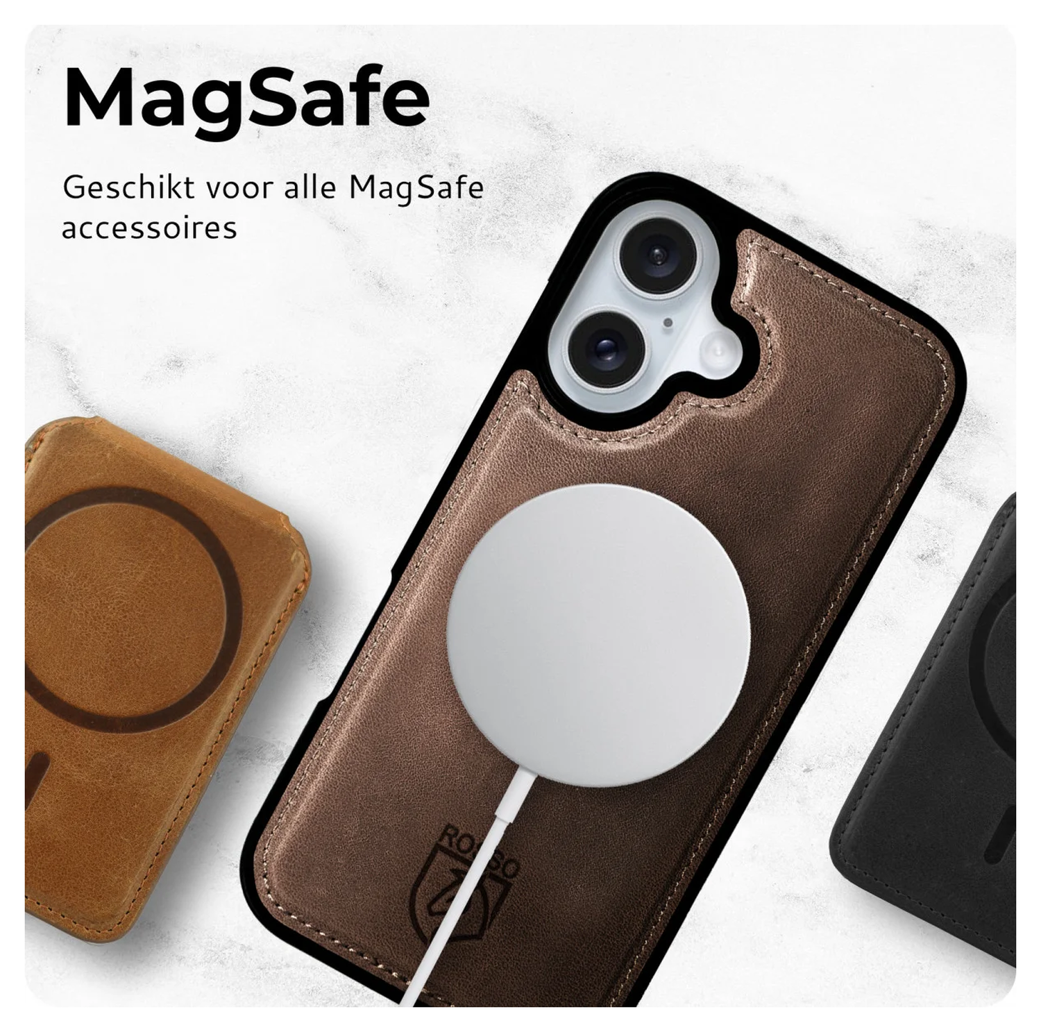 Rosso Elite Apple iPhone 17 Hoesje met MagSafe Book Case Echt Leer Bruin afbeelding 2