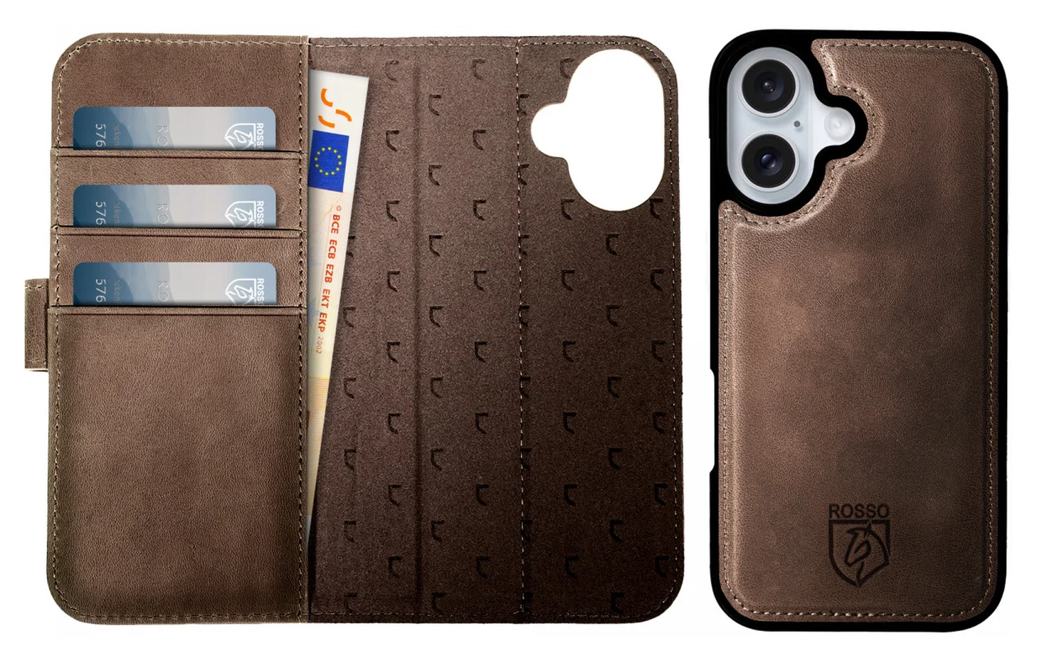 Rosso Elite Apple iPhone 17 Hoesje met MagSafe Book Case Echt Leer Bruin afbeelding 6