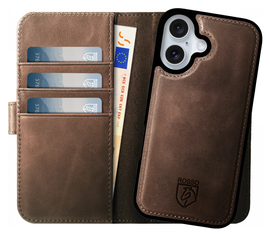 Rosso Elite Apple iPhone 17 Hoesje met MagSafe Book Case Echt Leer Bruin afbeelding