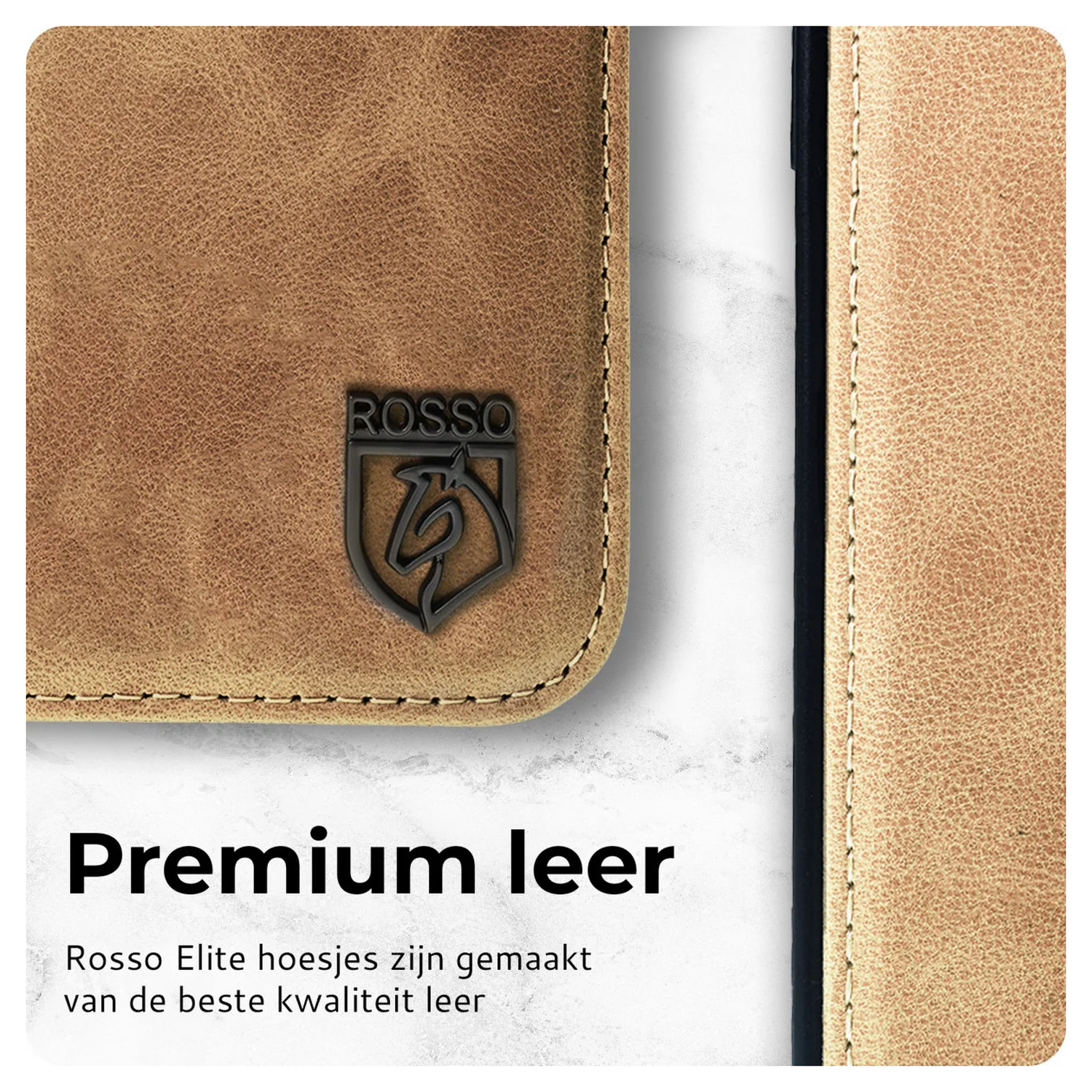 Rosso Elite Apple iPhone 17 Hoesje met MagSafe Book Case Echt Leer Licht Bruin afbeelding 4