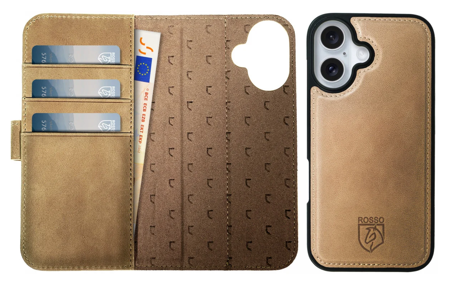 Rosso Elite Apple iPhone 17 Hoesje met MagSafe Book Case Echt Leer Licht Bruin afbeelding 6