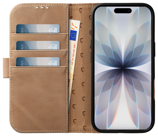 Rosso Elite Apple iPhone 17 Hoesje met MagSafe Book Case Echt Leer Licht Bruin afbeelding 2