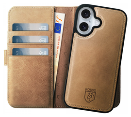 Rosso Elite Apple iPhone 17 Hoesje met MagSafe Book Case Echt Leer Licht Bruin afbeelding