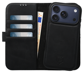 Rosso Elite iPhone 17 Pro Hoesje met MagSafe Book Case Echt Leer Zwart afbeelding