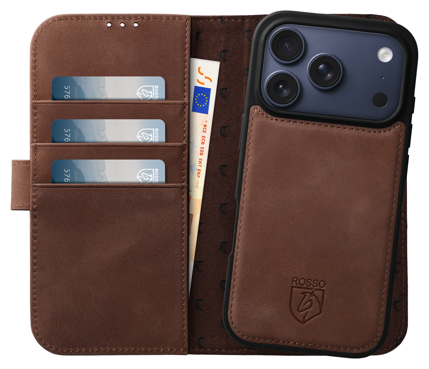 Rosso Elite iPhone 17 Pro Hoesje met MagSafe Book Case Echt Leer Bruin afbeelding 1