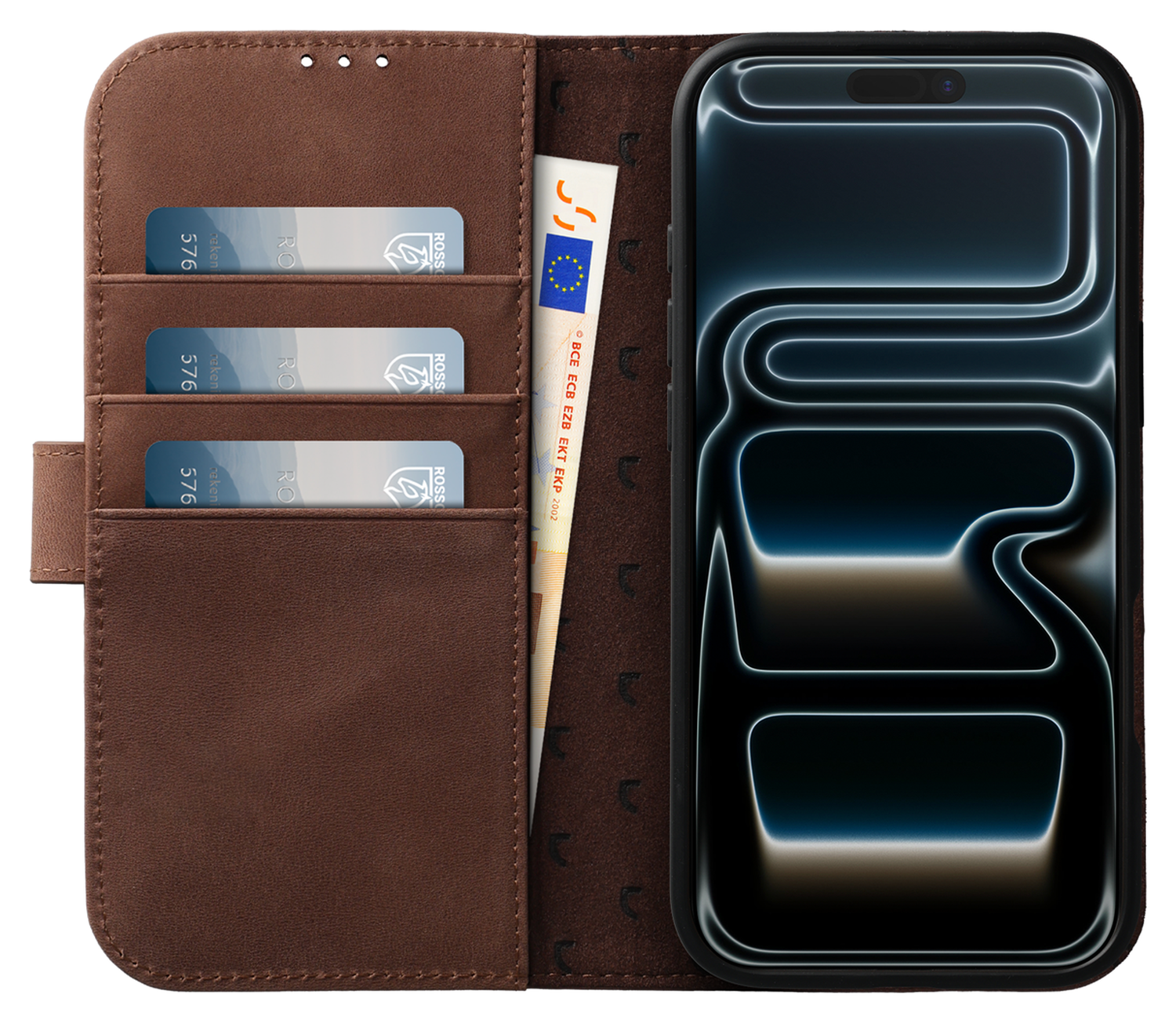 Rosso Elite iPhone 17 Pro Hoesje met MagSafe Book Case Echt Leer Bruin afbeelding 2