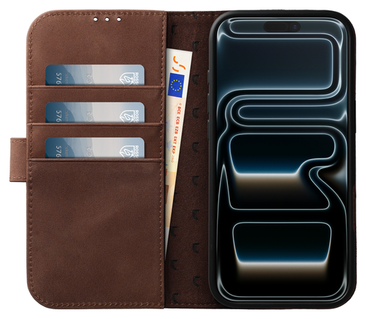 Rosso Elite iPhone 17 Pro Hoesje met MagSafe Book Case Echt Leer Bruin afbeelding 2