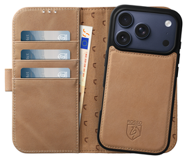 Rosso Elite iPhone 17 Pro Hoesje met MagSafe Book Case Echt Leer Lichtbruin afbeelding