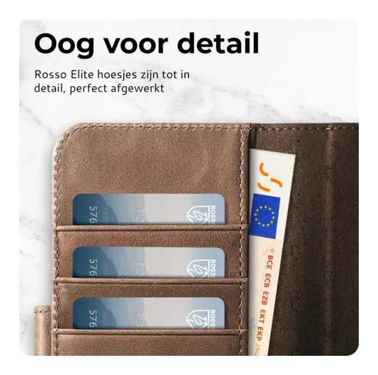 Rosso Elite iPhone 17 Pro Max Hoesje met MagSafe Book Case Echt Leer Bruin afbeelding 2