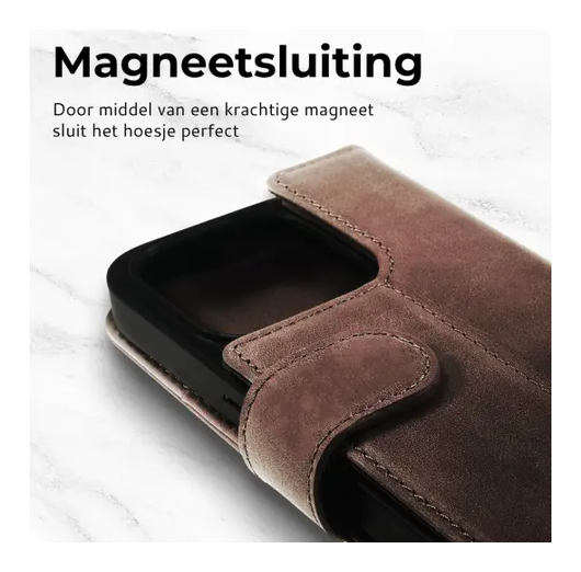 Rosso Elite iPhone 17 Pro Max Hoesje met MagSafe Book Case Echt Leer Bruin afbeelding 5