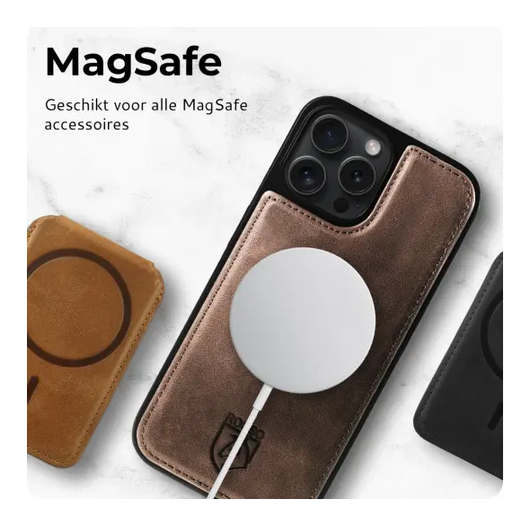 Rosso Elite iPhone 17 Pro Max Hoesje met MagSafe Book Case Echt Leer Bruin afbeelding 7
