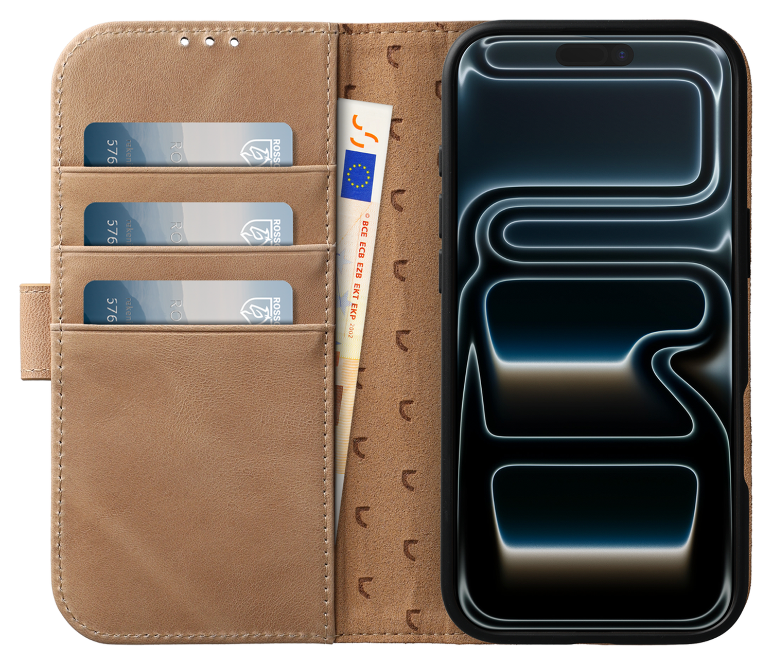Rosso Elite iPhone 17 Pro Max Hoesje met MagSafe Book Case Echt Leer Lichtbruin afbeelding 2