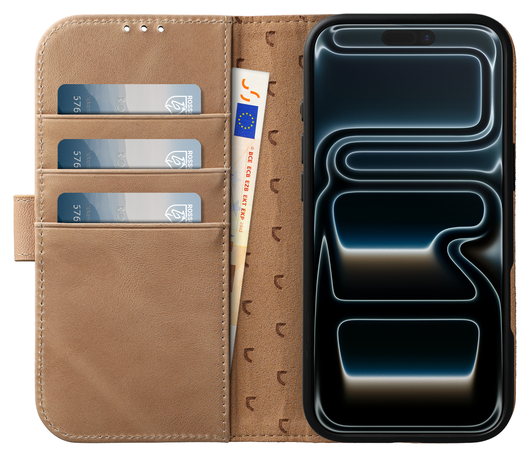 Rosso Elite iPhone 17 Pro Max Hoesje met MagSafe Book Case Echt Leer Lichtbruin afbeelding 2