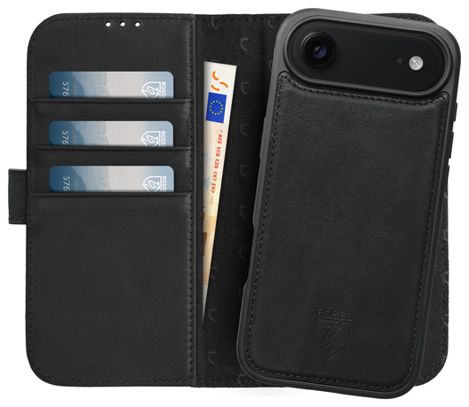 Rosso Elite iPhone Air Hoesje met MagSafe Book Case Echt Leer Zwart afbeelding 1