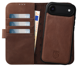 Rosso Elite iPhone Air Hoesje met MagSafe Book Case Echt Leer Bruin afbeelding